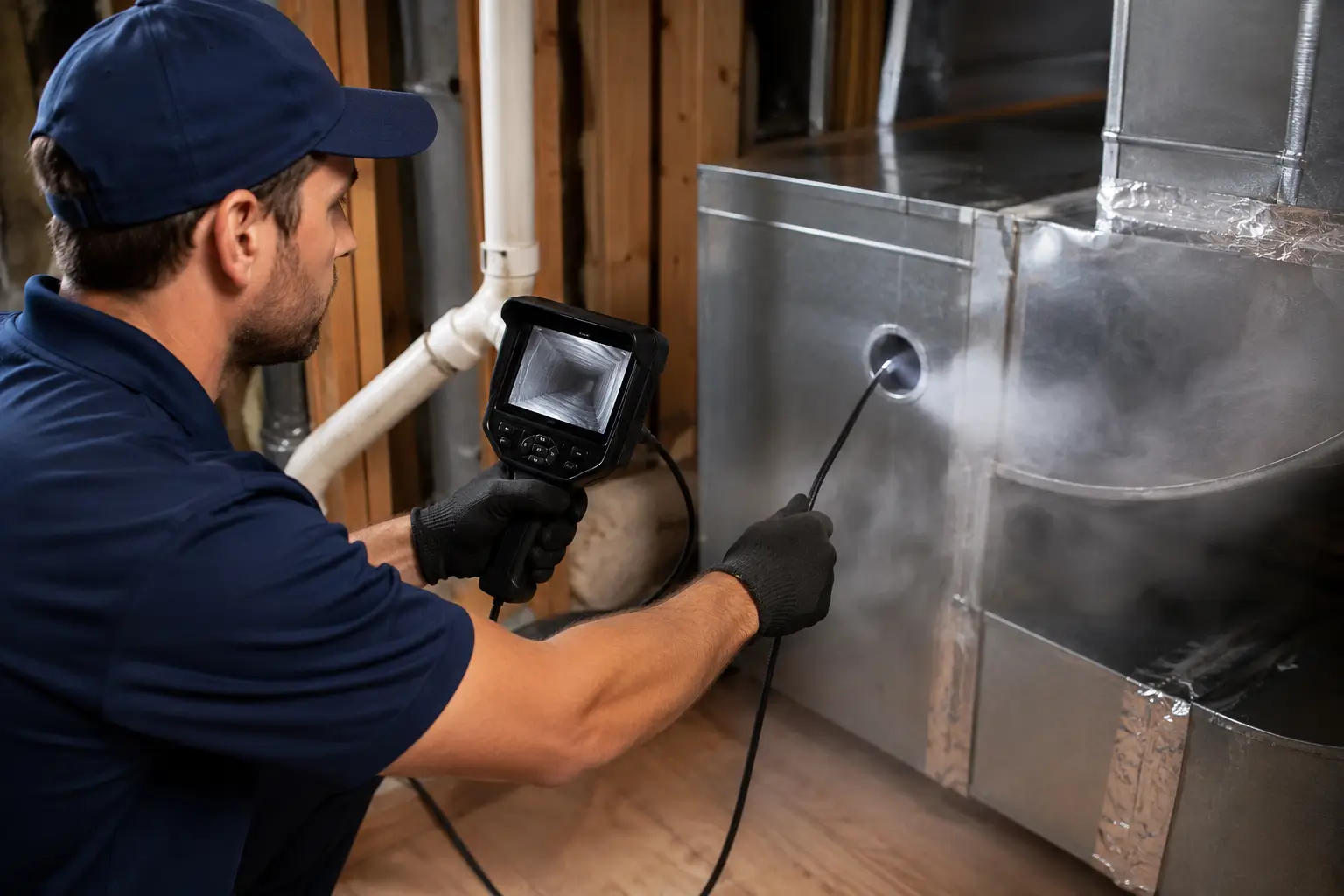 duct leak detection using an inspection camera