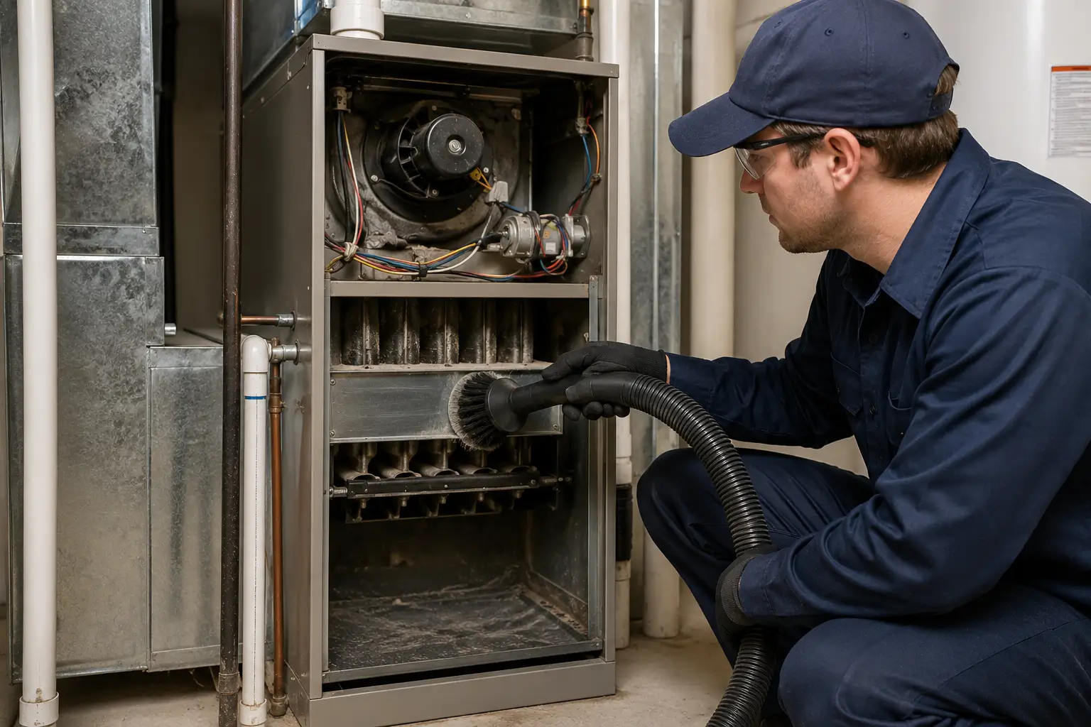 Professional technician clean furnace